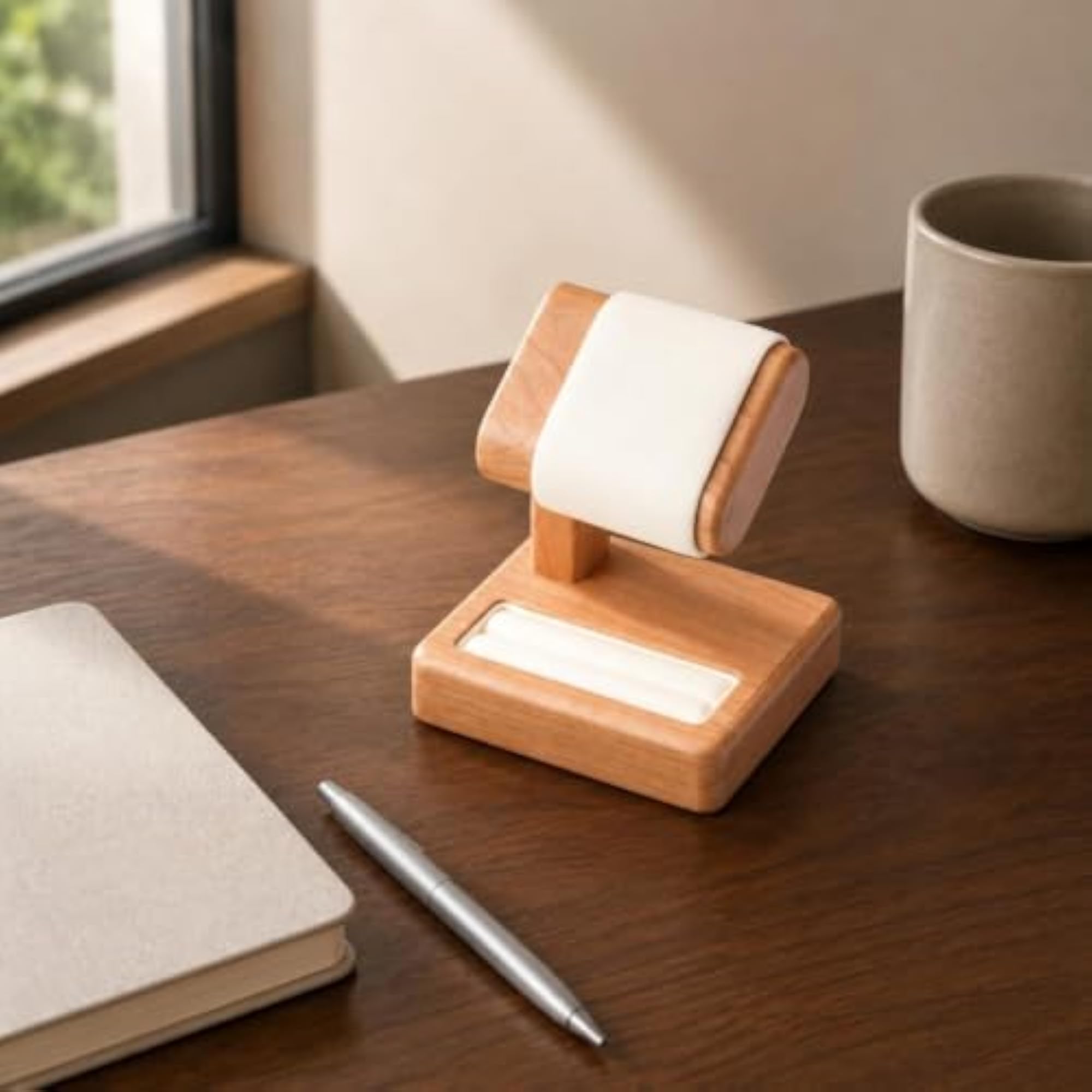 Textile-Covered Wooden Watch Display Stand